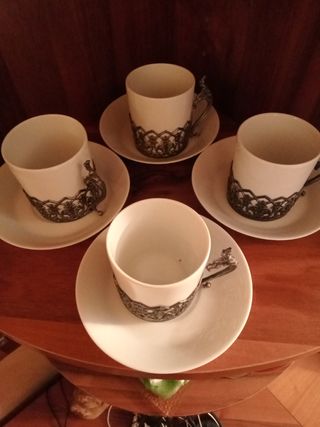 4 Tazzine Vintage Ceramica Peltro