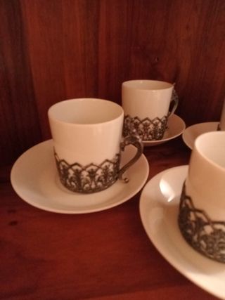 4 Tazzine Vintage Ceramica Peltro