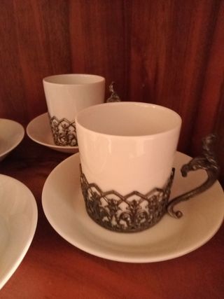 4 Tazzine Vintage Ceramica Peltro