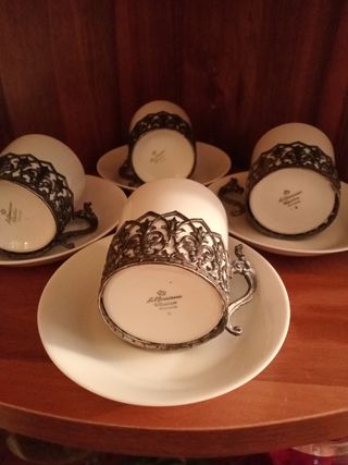 4 Tazzine Vintage Ceramica Peltro