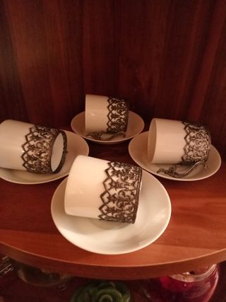 4 Tazzine Vintage Ceramica Peltro