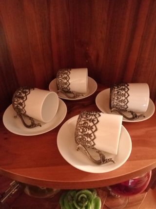 4 Tazzine Vintage Ceramica Peltro