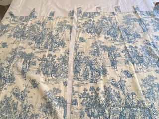 Dos cortinas Toile de Jouy azul y beige