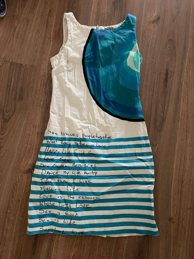 Vestido Desigual blanco y verde agua