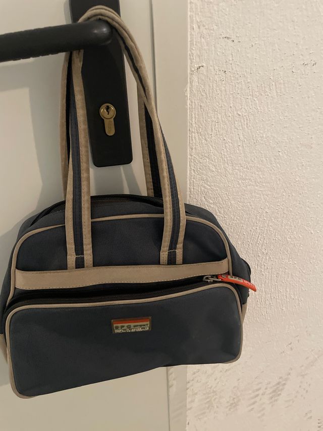 Bolso bandolera azul y beige