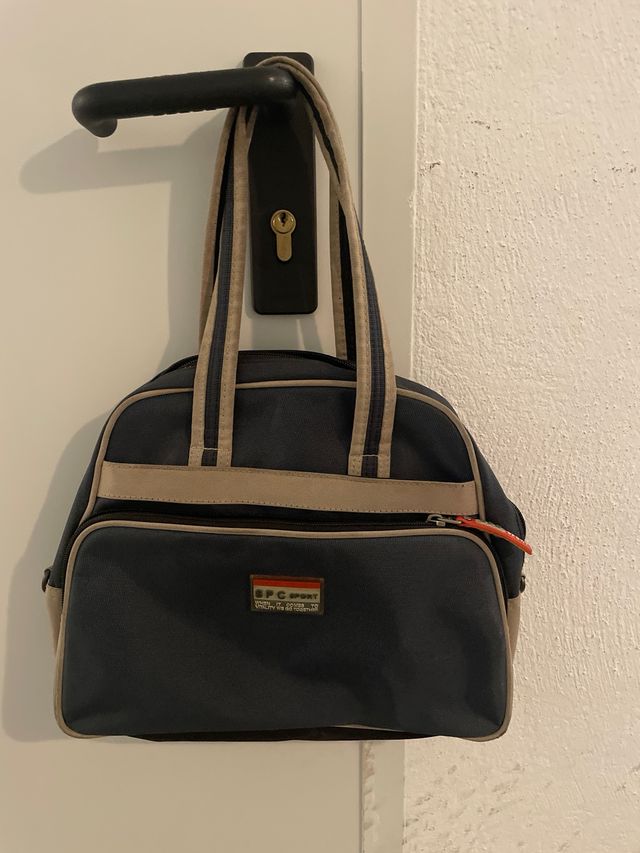 Bolso bandolera azul y beige