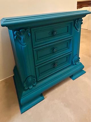 Comodino 3 cassetti blu, cassettiera porta TV