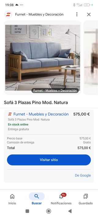 Sofá 3 plazas estructura de madera de pino
