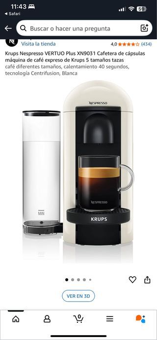Cafetera Nespresso Krups Vertuo Plus Blanca