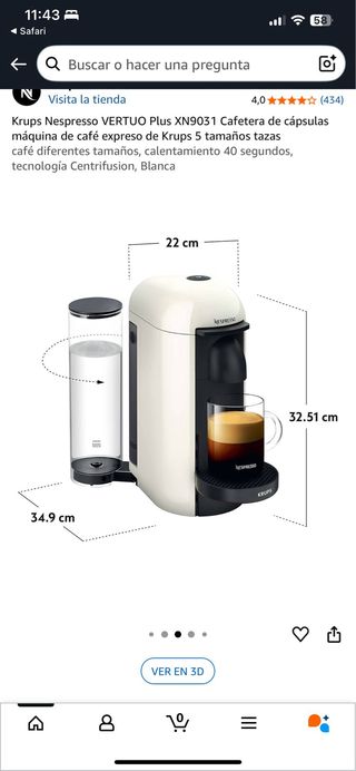 Cafetera Nespresso Krups Vertuo Plus Blanca
