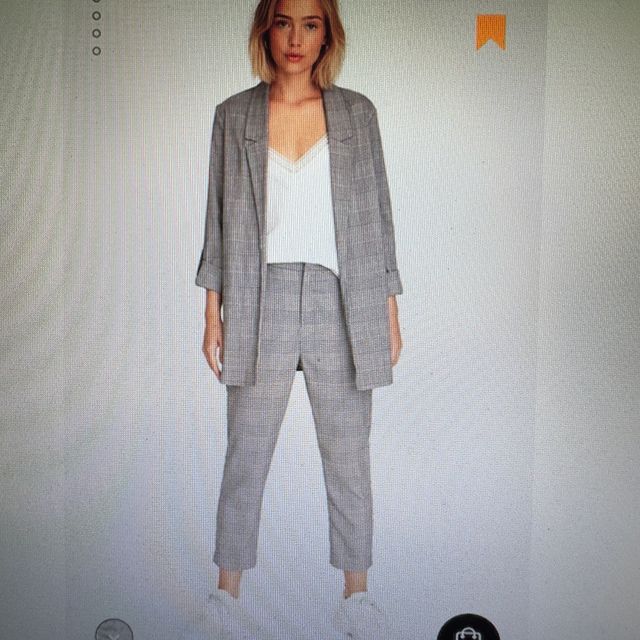 Blazer / americana larga fluida cuadros gris