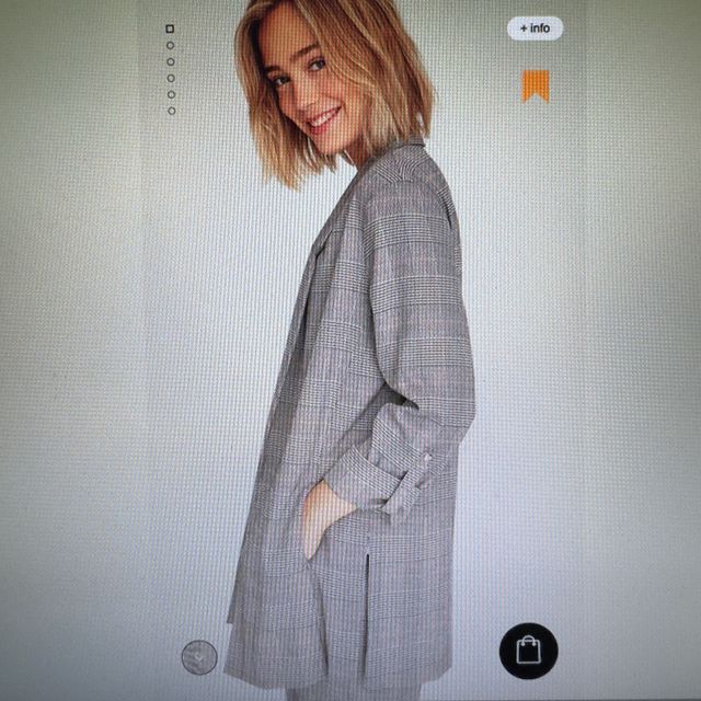 Blazer / americana larga fluida cuadros gris