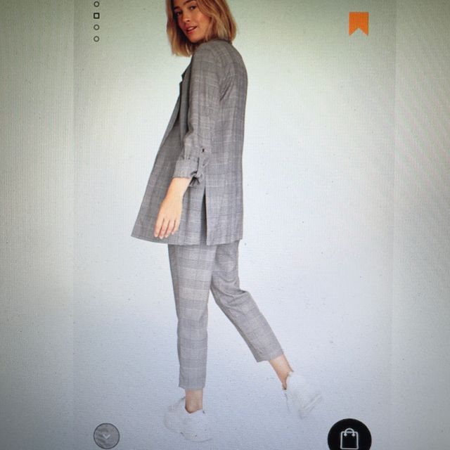 Blazer / americana larga fluida cuadros gris