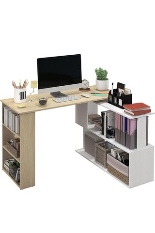 Escritorio esquinero blanco y beige