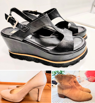Sandalias negras, botines beige y zapatos salón 38