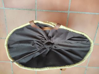 Cesta mimbre asa cuero beige
