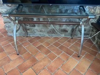 Mesa escritorio cristal metal.
