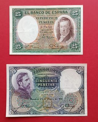 Billetes 25 y 50 pesetas 1931 MBC López y rosales 