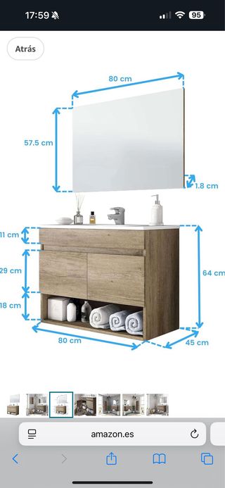 Mueble baño 80cm - Madera