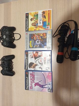 PS2 (PlayStation 2): Pack juegos, mandos y micrófo