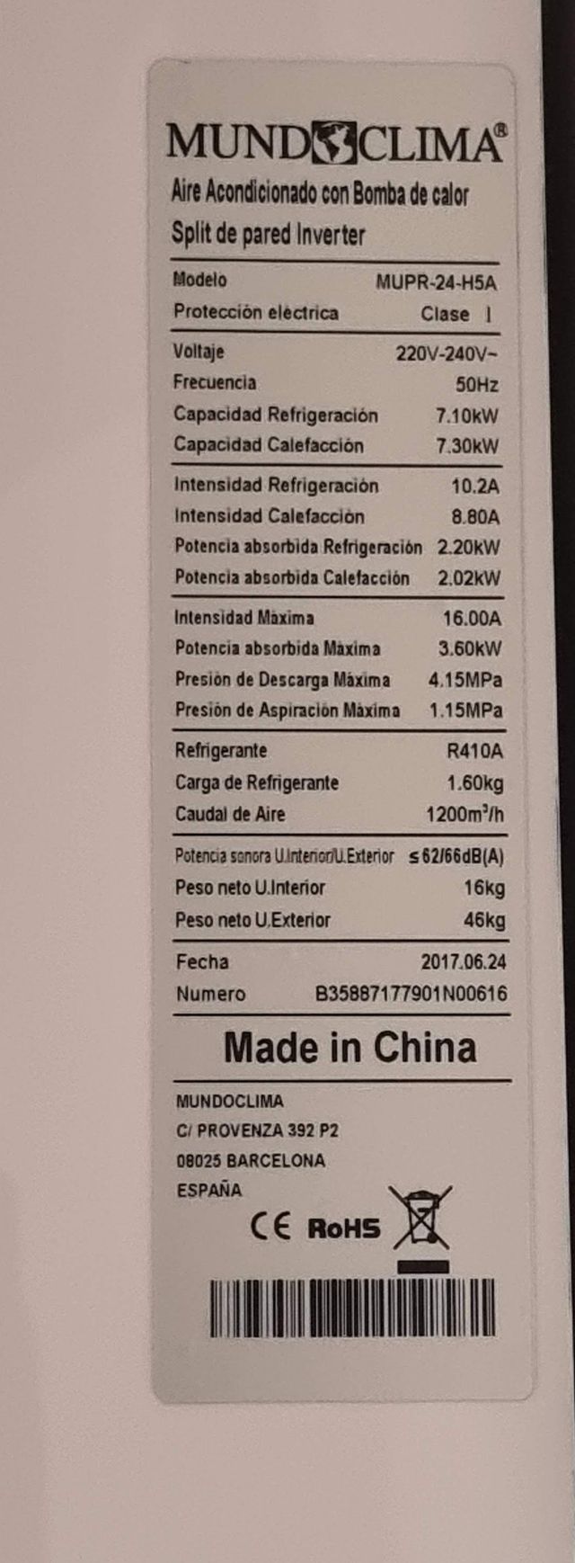 Aire acondicionado Mundoclima 7.1/7.3