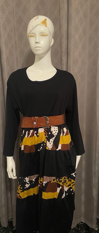Vestito lungo nero stampa animalier tg L