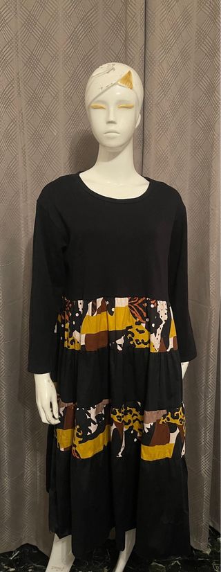Vestito lungo nero stampa animalier tg L
