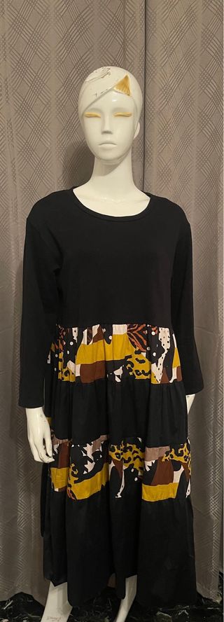 Vestito lungo nero stampa animalier tg L