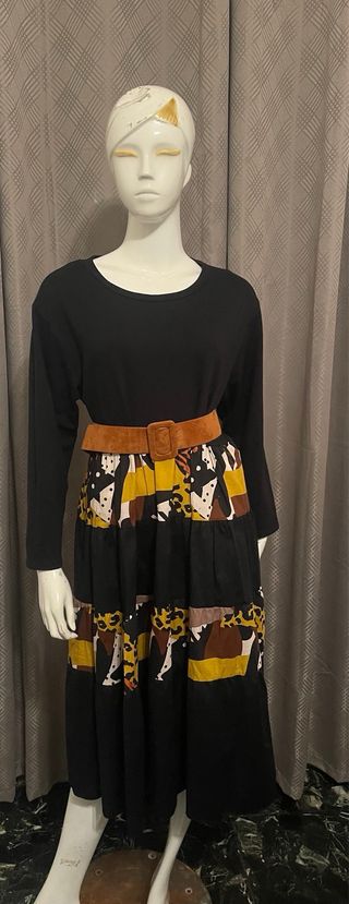 Vestito lungo nero stampa animalier tg L