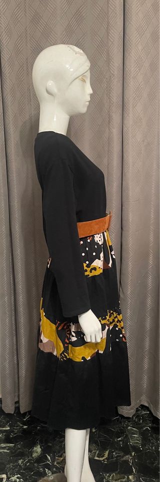 Vestito lungo nero stampa animalier tg L