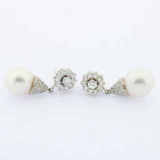 Pendientes oro blanco con brillantes y perla