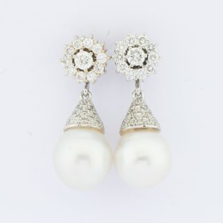 Pendientes oro blanco con brillantes y perla