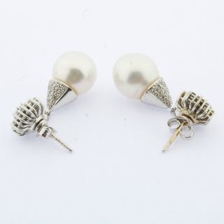 Pendientes oro blanco con brillantes y perla