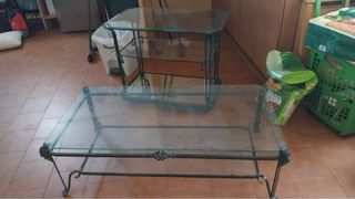 3 Mesas cristal (alta, m y baja) + 6 sillas metal 