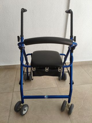 Andador ortopédico con asiento y cesta