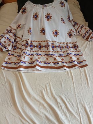 Blusa stile etnico bianca e marrone