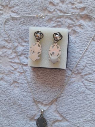 Conjunto pendientes,collar  Plata azab