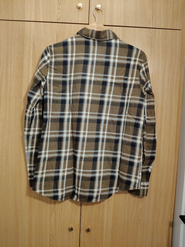 Camisa Zara cuadros marrón-verde M