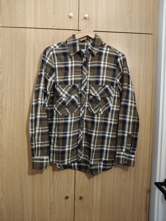 Camisa Zara cuadros marrón-verde M