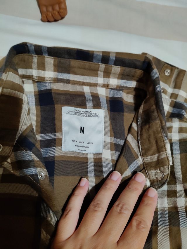 Camisa Zara cuadros marrón-verde M