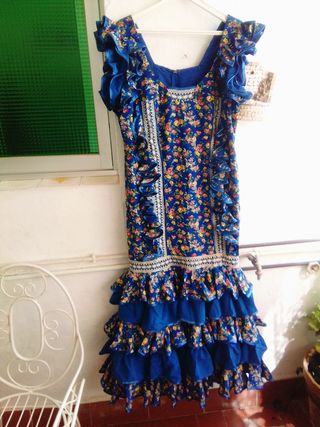 Vestido Flamenca Azul Flores