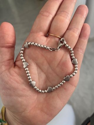 Pulsera plata corazones y bolas