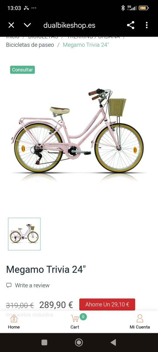 Bicicleta clásica megamo travia 24"