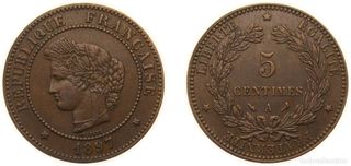 Moneda 5 Céntimos Francia 1897 SC S/C Alto grado