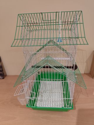 Jaula pajaros verde-blanca