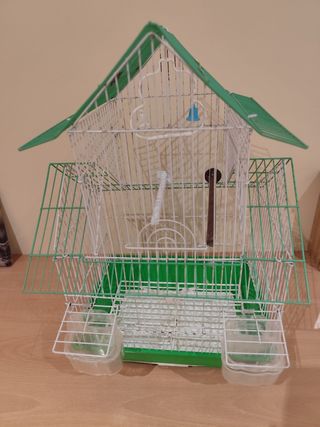 Jaula pajaros verde-blanca