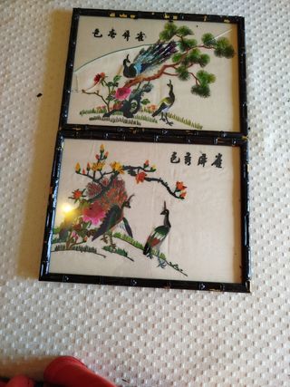 Tapices Bordado Chino,sobre seda ,aves / 2x50€/

