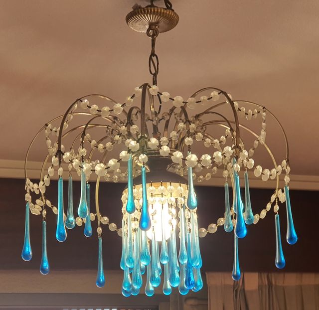 Araña vintage azul | Cristal y metal