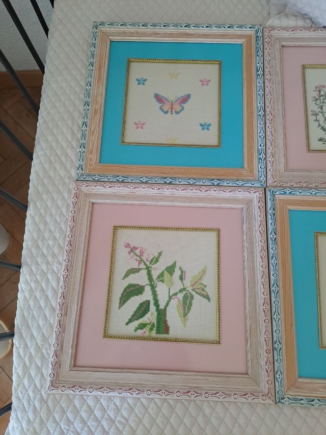 4 Cuadros Bordados - Flores & Mariposas