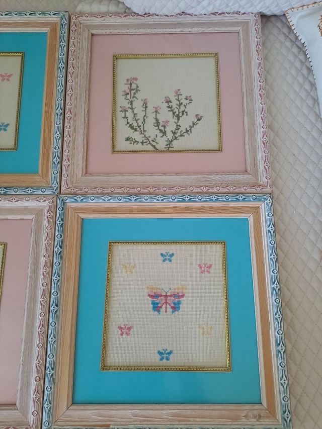4 Cuadros Bordados - Flores & Mariposas